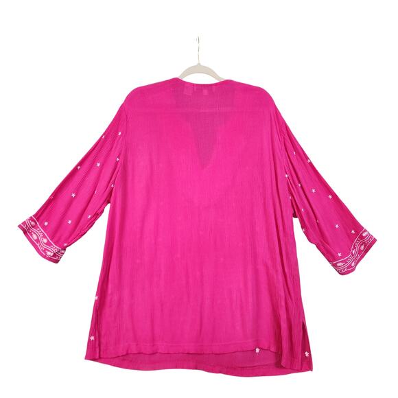 Cathy Daniels Womens Embroidered Tunic Top Plus Size 1X Pink White V Neck Boho - Picture 3 of 8